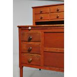 Shaker Red-stained Sewing Desk, c. 1830, maple case, pine slide and secondary woods, mahogany