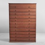 Shaker Red-stained Eleven-drawer Pine Chest, Canterbury, New Hampshire, c. 1830, original red