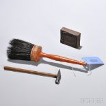 Horsehair Brush, Jeweler's Hammer, and Printing Block, 19th century, the brush with wooden handle