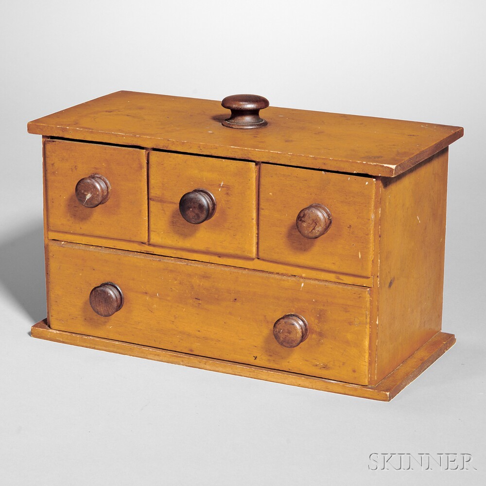 Maple Storage Box, three drawers over one full-width drawer, nailed drawer construction with