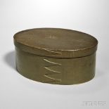 Shaker Olive Green-painted Oval Covered Box, Mount Lebanon, New York, c. 1881, pine and maple,