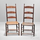 Pair of Shaker Dark Brown-stained Side Chairs, Enfield, New Hampshire, maple, leather thongs,