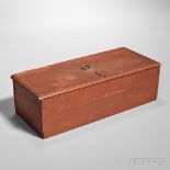 Shaker Dark Red-stained Pine Rectangular Box, 19th century, with brass hardware and metal hinges,