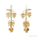 Gold Filigree Earrings, Anglo-Indian, c. 1880, designed as oak leaves, lg. 1 5/8 in. Note: Lots
