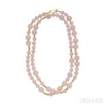 High-karat Gold and Rose Quartz Bead Necklace, the quartz beads ranging in size from approx. 10.50