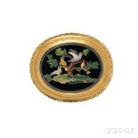 Antique Gold and Micromosaic Brooch, depicting birds in a bush eating berries, the frame with wire