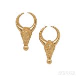 18kt Gold Earclips, Lalaounis, Greece, each designed as a stylized ox head, 11.3 dwt, lg. 2 5/8 in.,