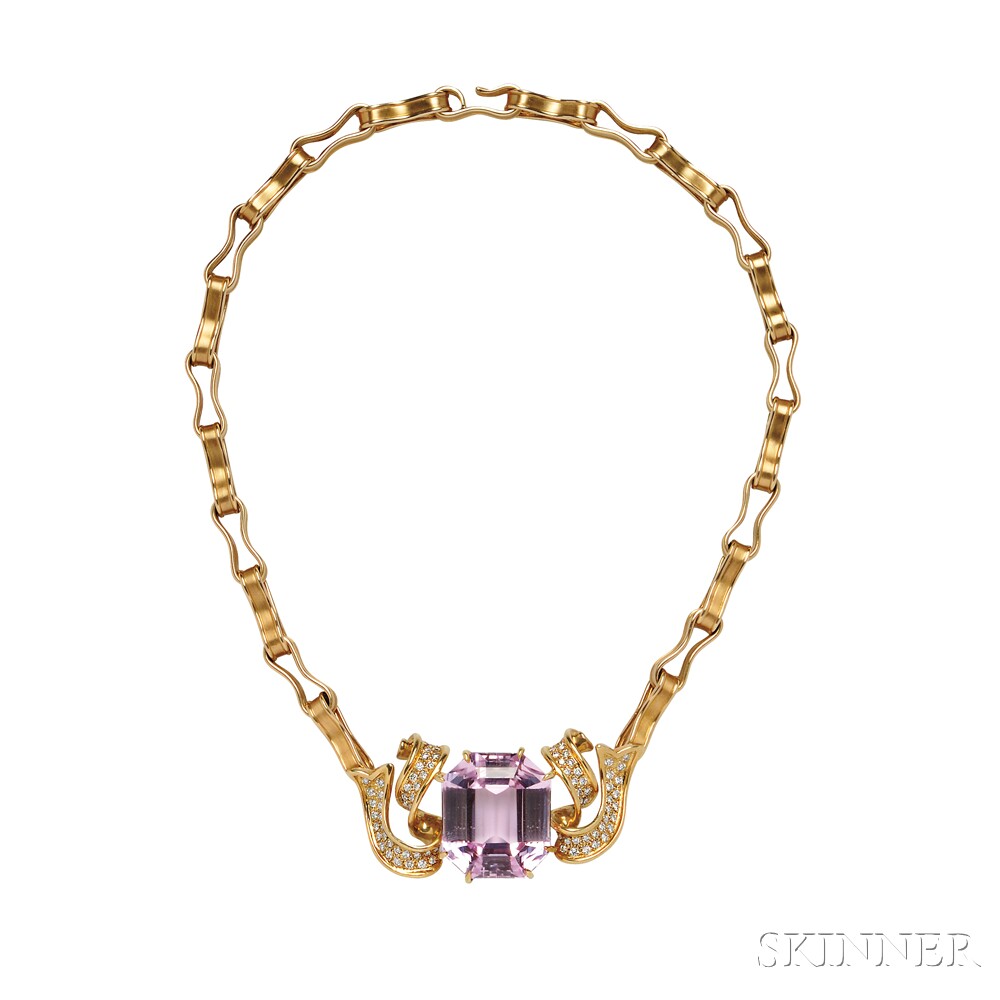 18kt Gold, Kunzite, and Diamond Necklace, attributed to Paloma Picasso, centering a fancy-cut - Bild 2 aus 2