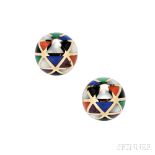 14kt Gold and Hardstone Earrings, Asch Grossbart, each dome with hardstone inlay, 8.6 dwt, lg. 3/4