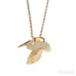 14kt Gold and Diamond Pelican Pendant, set with full-cut diamonds and suspended from fancy-link