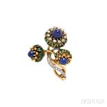 18kt Gold, Lapis, and Diamond Brooch, La Triomphe, designed as a flower spray, with cabochon lapis