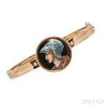 Antique 18kt Gold and Enamel Bracelet, Tiffany & Co., the hinged bangle centering an image of a