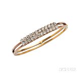 Antique 14kt Gold and Diamond Bracelet, the hinged bangle set with old mine-cut and rose-cut