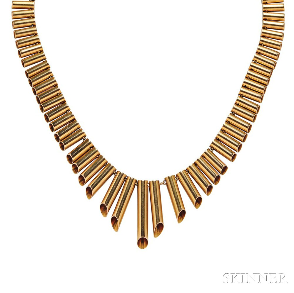 Retro 18kt Gold Necklace, France, designed as a fringe of tubular links, 38.4 dwt, lg. 15 in., - Bild 2 aus 2