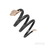 18kt Rose Gold, Blackened Metal, and Diamond Snake Bracelet, with pave-set diamond head and tail,