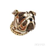 18kt Gold, Enamel, and Wood Bulldog Brooch, J. Roca, Barcelona, with emerald and diamond collar,