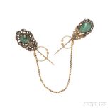 Pair of Emerald and Diamond Pins, composed of antique elements, each set with an emerald bead within