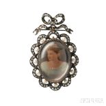 Antique Pearl and Diamond Brooch, the scrolling frame set with rose-cut diamonds, pearl accents, and