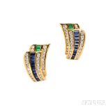 18kt Gold, Sapphire, and Emerald Earrings, Charles Krypell, each with channel-set emeralds and