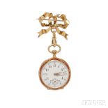 Lady's 18kt Gold, Enamel, and Diamond Open-face Pendant Watch, B. Haas Jeune, the white enamel