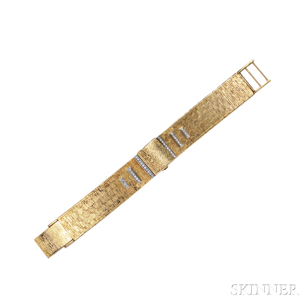 Lady's 18kt Gold and Diamond Covered Wristwatch, Rolex, c. 1950s, with gold baton numeral indicators - Bild 2 aus 2