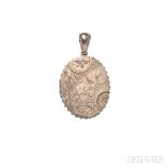 Aesthetic Movement Silver Locket, English, depicting nesting birds, scalloped edges, hallmarks,