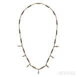 Gold, Pearl, and Enamel Necklace, of antique elements, the enamel baton links suspending pearl