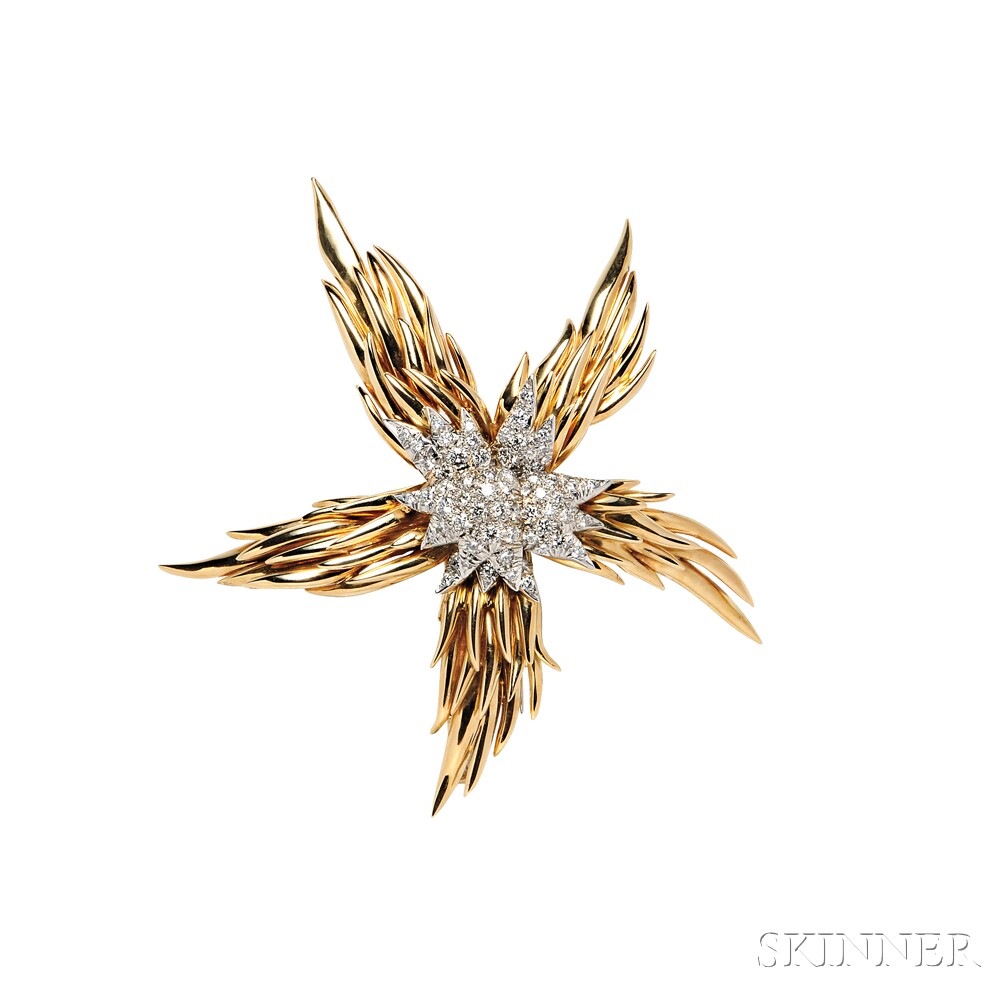 18kt Gold, Platinum, and Diamond Brooch, Schlumberger, Tiffany & Co., with pave-set full-cut