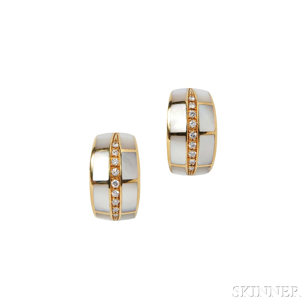 18kt Gold, Mother-of-pearl, and Diamond Earrings, Leo Pizzo, with mother-of-pearl inlay and full-cut