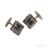 Mid-Century Modern Sterling Silver Cuff Links, dated 1966, of abstract form, reverse marked