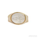 18kt Gold and Carved Moonstone Ring, depicting the "Man in the Moon," measuring approx. 12.60 x 10.