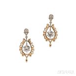 Gold and Diamond Earpendants, each set with a full-cut diamond weighing approx. 0.70 cts., and