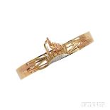 14kt Gold Bracelet, the aesthetic movement element depicting a wading bird in tall grass, joined