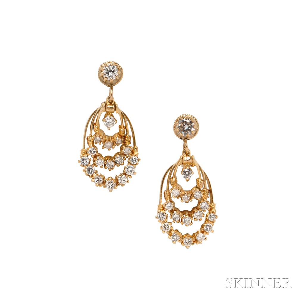 14kt Gold and Diamond Earrings, each designed as hoops set with full-cut diamonds, approx. total wt.
