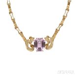 18kt Gold, Kunzite, and Diamond Necklace, attributed to Paloma Picasso, centering a fancy-cut