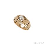 Art Nouveau Gold and Diamond Ring, set with an old mine-cut diamond weighing approx. 0.65 cts.,