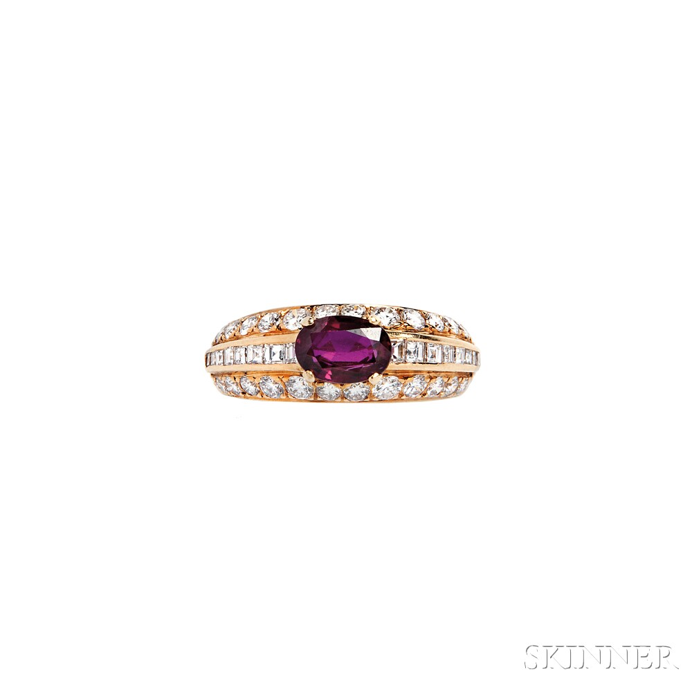 18kt Gold, Ruby, and Diamond Ring, Tiffany & Co., set with an oval-cut ruby measuring approx. 7.70 x