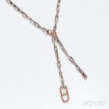 Sterling Silver and 18kt Gold Lariat, Hermes, France, of silver oval and gold anchor links, lg. to