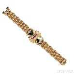 Retro 14kt Gold Bracelet, set with circular-cut rubies and full-cut diamonds, competed by a bracelet