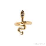 18kt Gold and Colored Diamond Snake Ring, Susan Sarantos, set with a marquise-cut brown diamond,