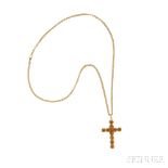 Antique 14kt Gold and Citrine Cross, set with circular-cut citrines, suspended from an 18kt gold