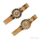 Pair of Victorian Gold Bracelets, each hinged bangle with floral and foliate motifs, 22.8 dwt,