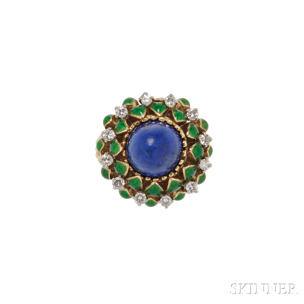 18kt Gold, Turquoise, and Diamond Ring, La Triomphe, set with a high-domed lapis cabochon, in an - Bild 2 aus 2