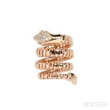 18kt Rose Gold and Diamond Snake Ring, with pave-set diamond head and tail, joined by tubogas chain,