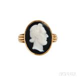 Antique 18kt Gold and Hardstone Cameo Ring, Birmingham, 1892, depicting Abraham Lincoln, size 10,