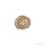 18kt Gold and Diamond Dome Ring, set with one full- and single-cut diamonds, approx. total wt. 2.