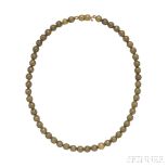 Antique Gold Bead Necklace, each gold bead with applied wirework accents, spaced by gold rondels,