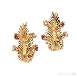 18kt Gold, Ruby, and Diamond Earclips, Schlumberger, Tiffany & Co., c. 1970s, each designed as a
