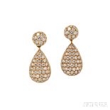 18kt Gold and Diamond Earrings, designed as pave-set diamond drops, lg. 15/16 in. 18kt Gold and