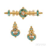 Antique Gold and Turquoise Suite, a pair of earrings with calibre-cut turquoise and old mine-cut